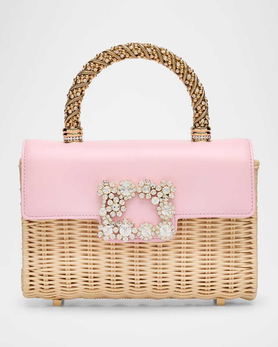 Flower Strass Bamboo Wicker Shoulder Bag